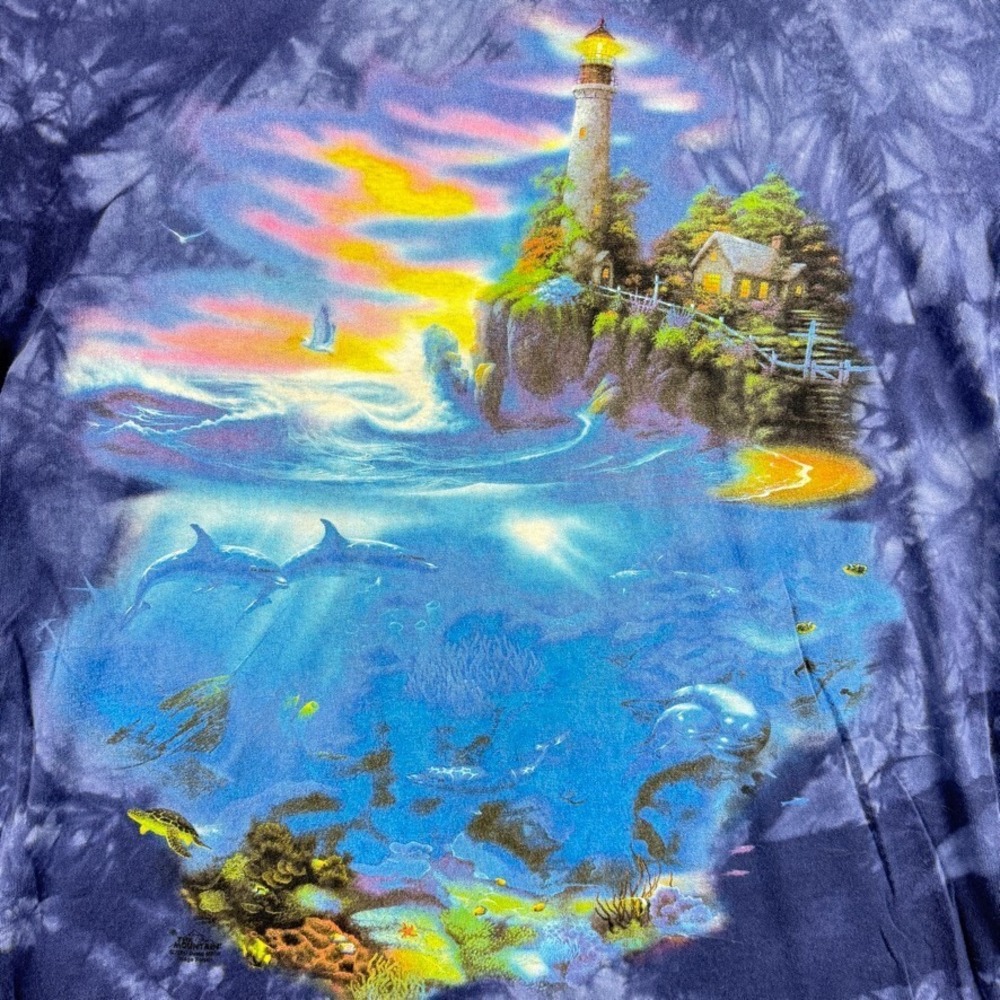 Vintage The Mountain T Shirt Mens XL Lighthouse Dolphins Tie Dye 2000 Purple - Picture 3 of 9